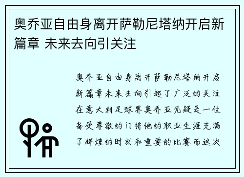 奥乔亚自由身离开萨勒尼塔纳开启新篇章 未来去向引关注